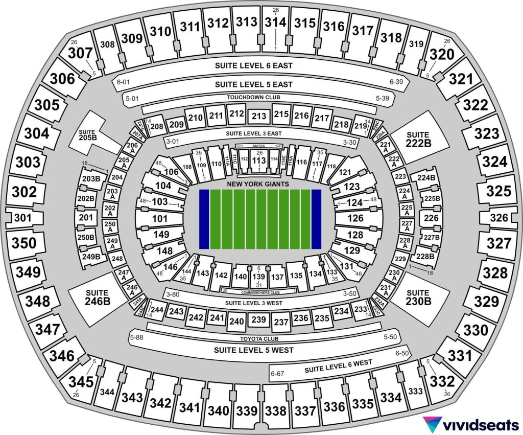 Карта стадиона MetLife в Ист-Резерфорде, штат Нью-Джерси.