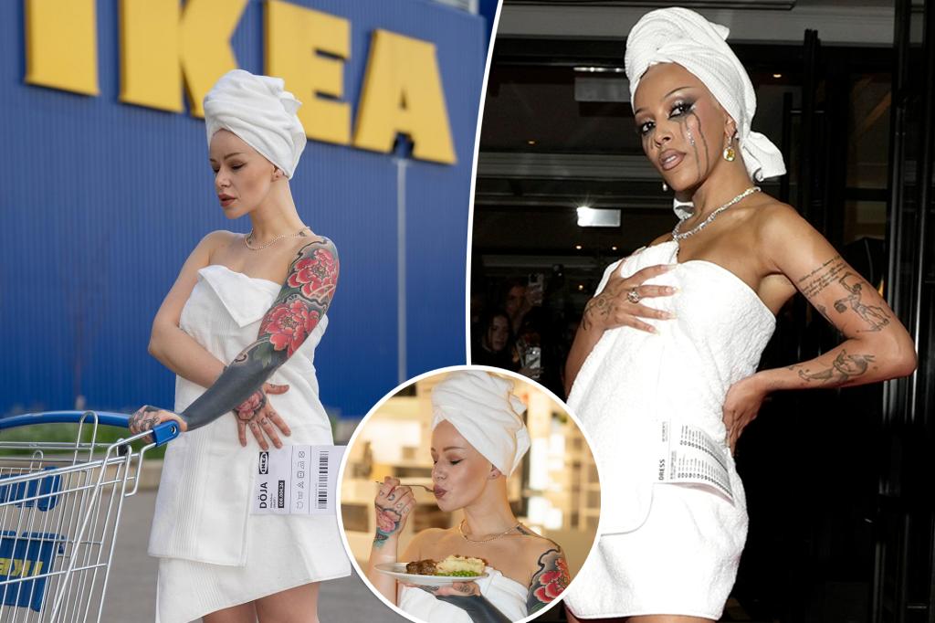 Платье-полотенце Doja Cat’s Met Gala, воссозданное Ikea в игривой рекламе: «Блестяще»